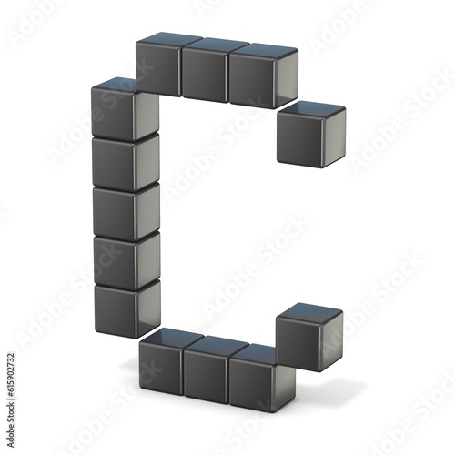 8 bit font. Capital letter C. 3D render illustration isolated on white background