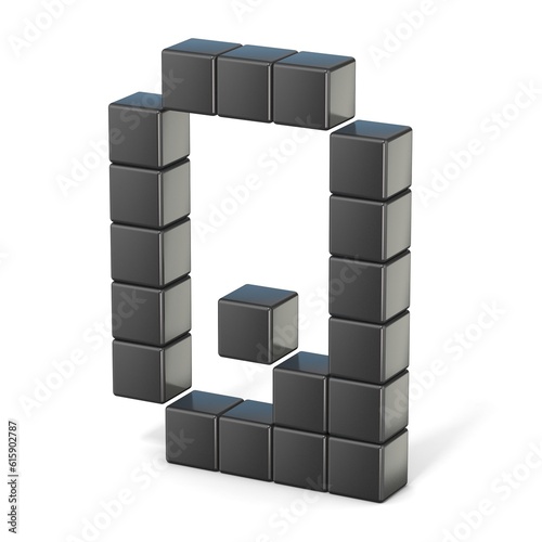 8 bit font. Capital letter Q. 3D render illustration isolated on white background