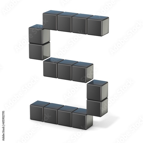 8 bit font. Capital letter S. 3D render illustration isolated on white background