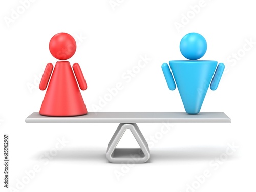 Abstract concept of gender equality. 3D render illustration isolated on white background