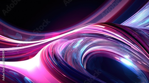 Abstract neon background. Colorful glowing lines. Digital data transfer. Futuristic wallpaper. Light and wave swirls. Colorful futurism, light magenta and white. Generative AI