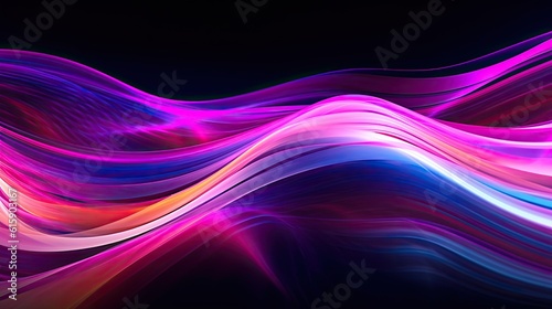 Abstract neon background. Colorful glowing lines. Digital data transfer. Futuristic wallpaper. Light and wave swirls. Colorful futurism, light magenta and white. Generative AI