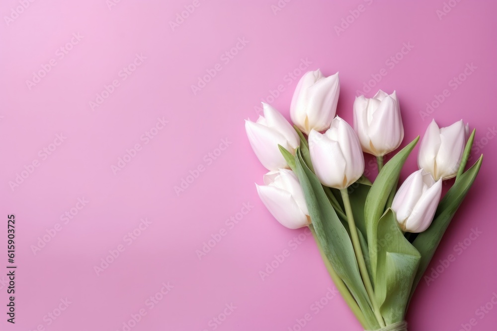 Purple background with tulips. Illustration AI Generative. Purple background with tulips. Illustration AI Generative.