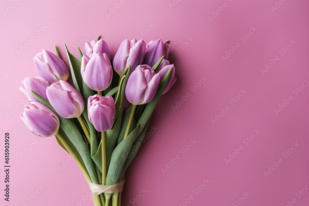 Fototapeta premium Purple background with tulips. Illustration AI Generative.