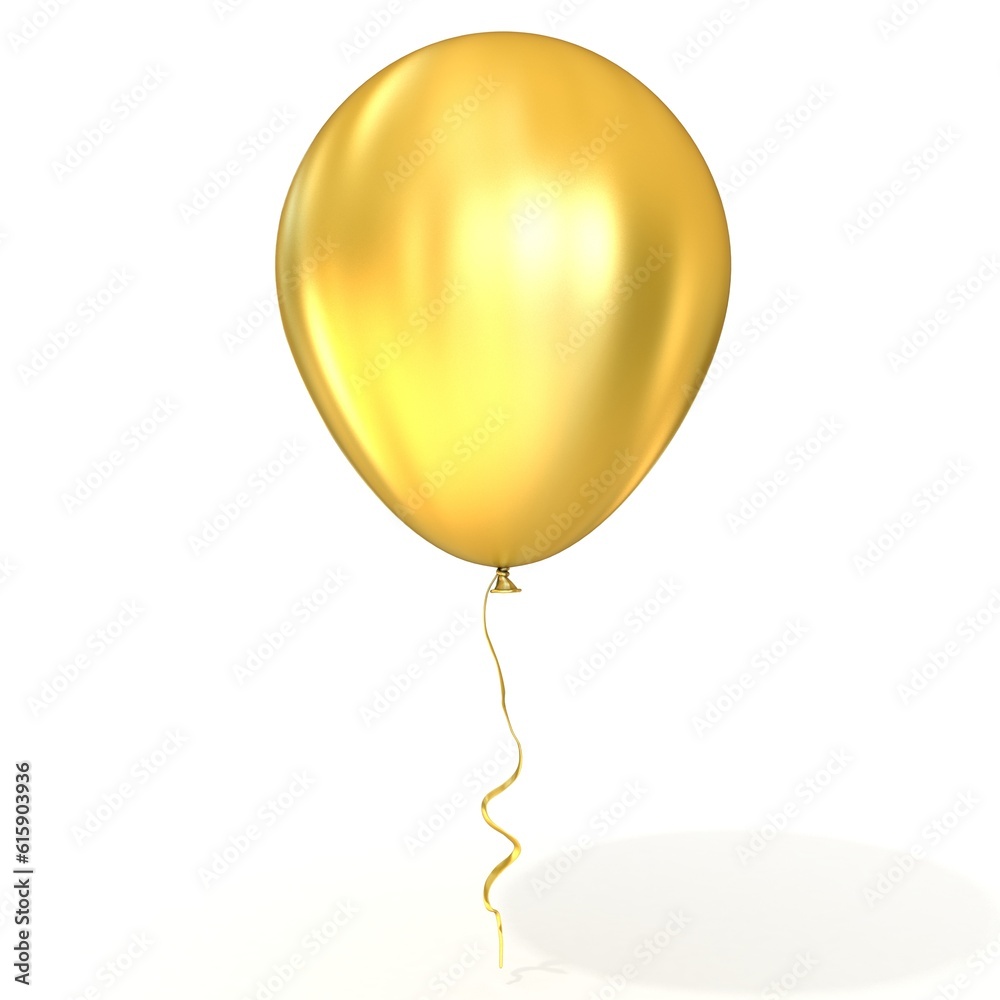 Golden balloon with ribbon, isolated on white background