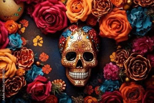 Day of the dead, Dia de los muertos holiday poster. Illustration AI Generative © ArtCookStudio