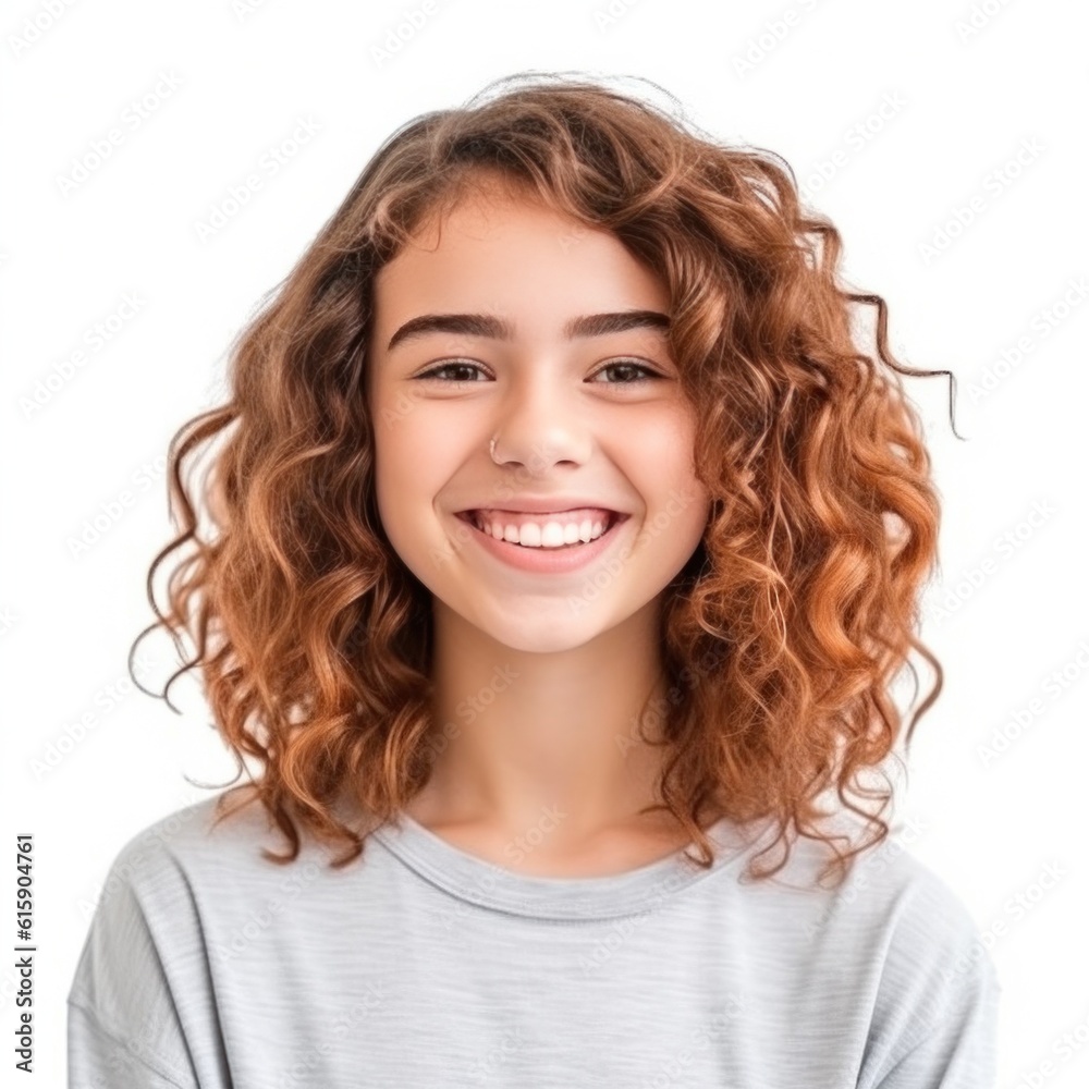 Portrait of smiling young girl for profile picture. Illustration Generative AI. Portrait of smiling young girl for profile picture. Illustration Generative AI.