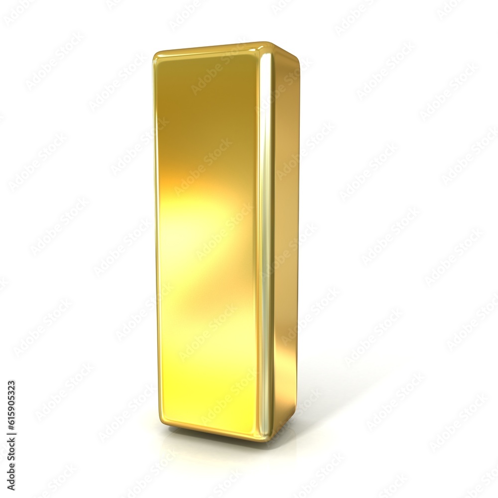 Golden font collection letter - I. 3D render illustration, isolated on white background. Golden font collection letter - I. 3D render illustration, isolated on white background.