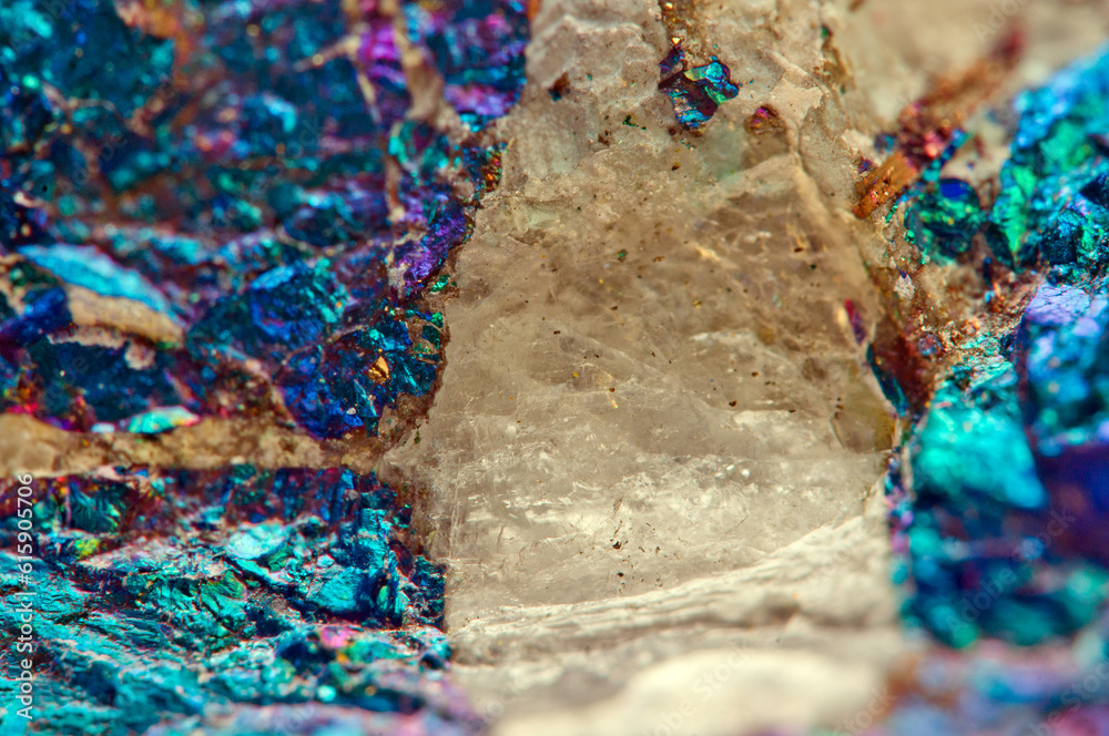 Obraz premium Ore close-up. Nugget.Colorful abstract background. Crystals.