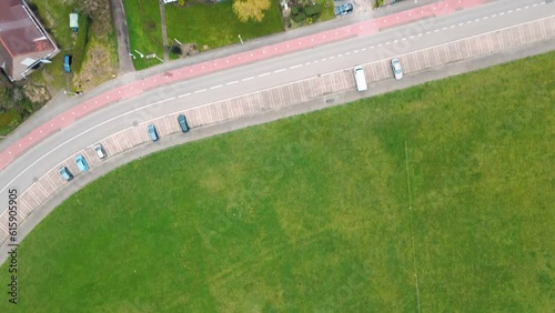 Aerial top down view of IJmuiden city houses by the beach in Netherlands