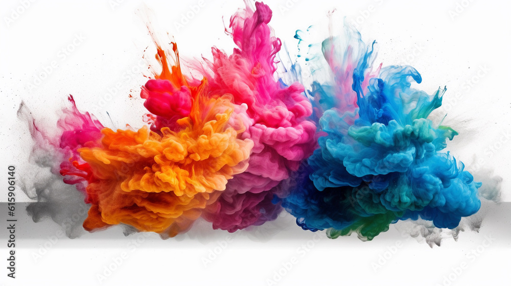 Colorful rainbow cloud explosion on white background. Paint puff of smoke abstract splatter art background Colorful rainbow cloud explosion on white background. Paint puff of smoke abstract splatter art background