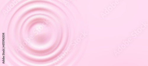 Milk beverage splash frame background. 3d yogurt wave border. Milky strawberry product package mockup. Pink sound impact effect top view. Vector circle liquid shampoo, cream or gel swirl round texture