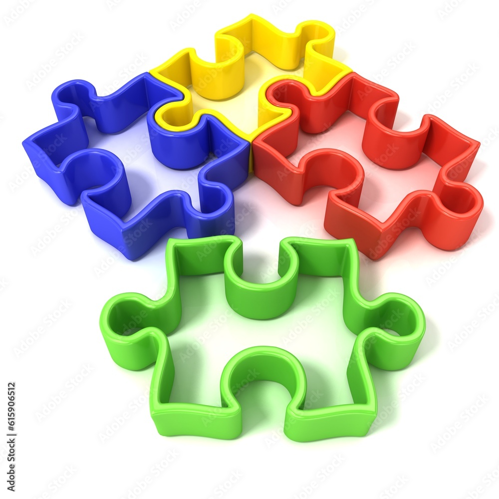 Four colorful outlined jigsaw puzzle pieces. Isolated on a white background Four colorful outlined jigsaw puzzle pieces. Isolated on a white background