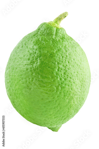 Isolated citrius. One lime fruits isolated on white background with clipping path as package design element. photo