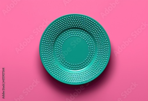 green lace on pink plate, in the style of translucent geometries, turquoise,  ai generative photo