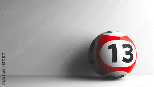 Free Download Red lottery ball with number 13 on grey background, three-dimensional rendering, 3D illustration - GFXLoad