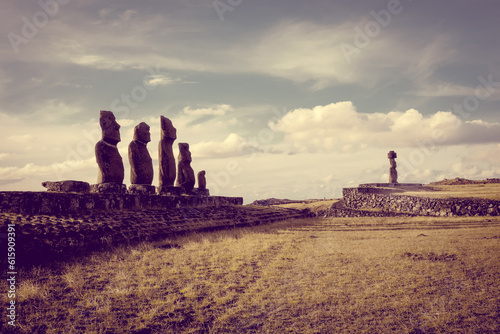 Moais statues, ahu ko te riku, easter island, Chile photo