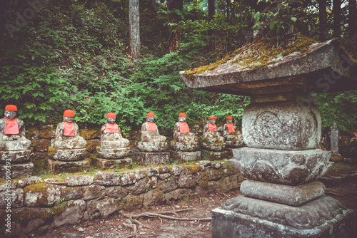 Narabi Jizo statues landmark in Kanmangafuchi abyss, Nikko, Japan photo