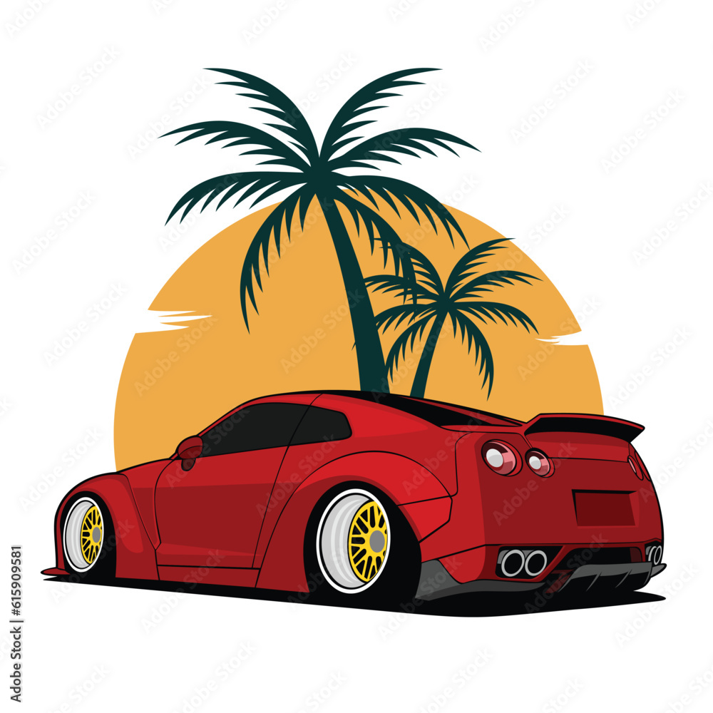 racing car vector illustration car on the beach cartoon design