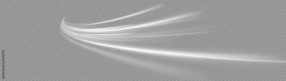 White shiny sparks of spiral wave. Curved bright speed line swirls. Shiny wavy path. Magic golden swirl with highlights. Glowing swirl bokeh effect.
