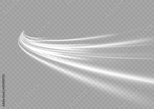White shiny sparks of spiral wave. Curved bright speed line swirls. Shiny wavy path. Magic golden swirl with highlights. Glowing swirl bokeh effect.