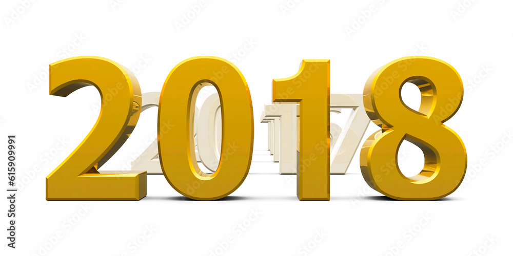 Gold 2018 come represents the new year 2018, three-dimensional rendering, 3D illustration Gold 2018 come represents the new year 2018, three-dimensional rendering, 3D illustration