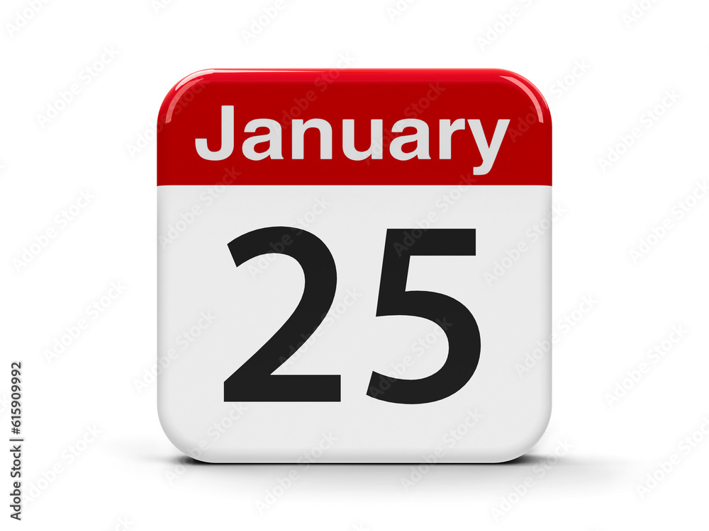 Calendar web button - The Twenty Fifth of January, three-dimensional rendering, 3D illustration Calendar web button - The Twenty Fifth of January, three-dimensional rendering, 3D illustration