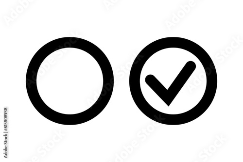 Round checkbox set. Blank and checked checkbox stroke line art vector icon for app or website. Survey icon.