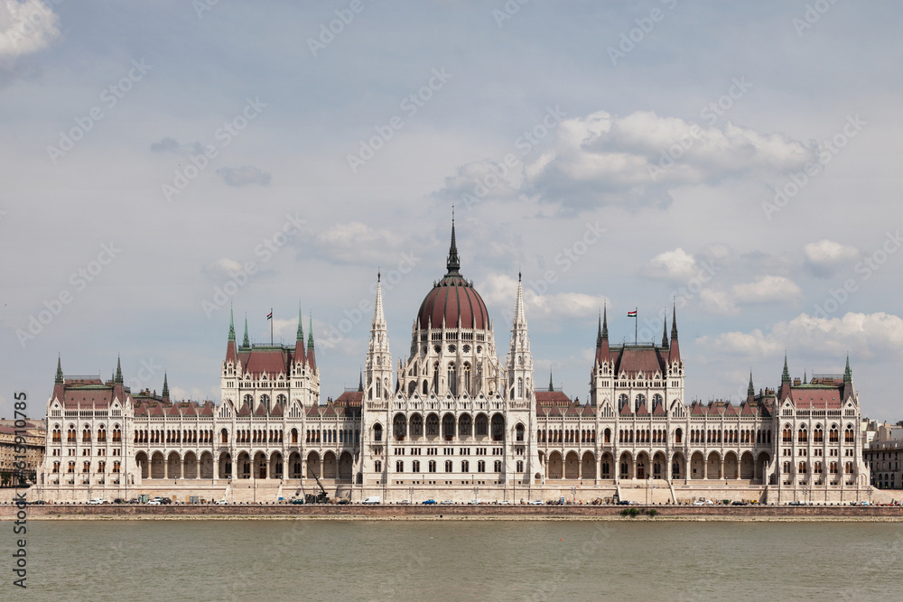 Hungarian Parliament Building alongside the Danube in Budapest