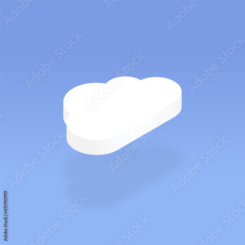 Isometric cloud. 3d cloud storage icon at top view angle. Design element for online computing, data transfer, server, digital, information network, data storage, weather concepts. Vector illustration