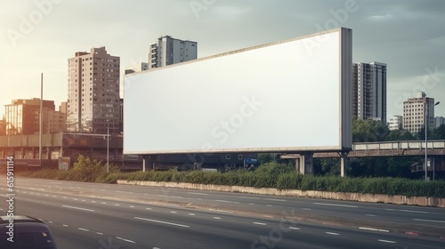 Large blank billboard layout along the road against the background of houses