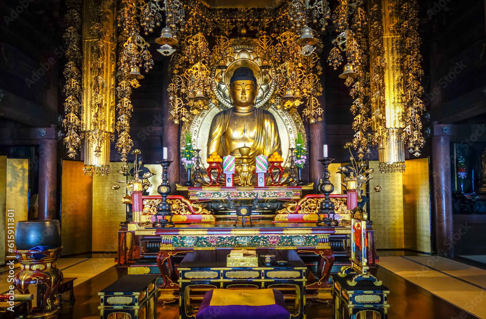Golden Buddha inside Chion-In Temple, Kyoto, Japan