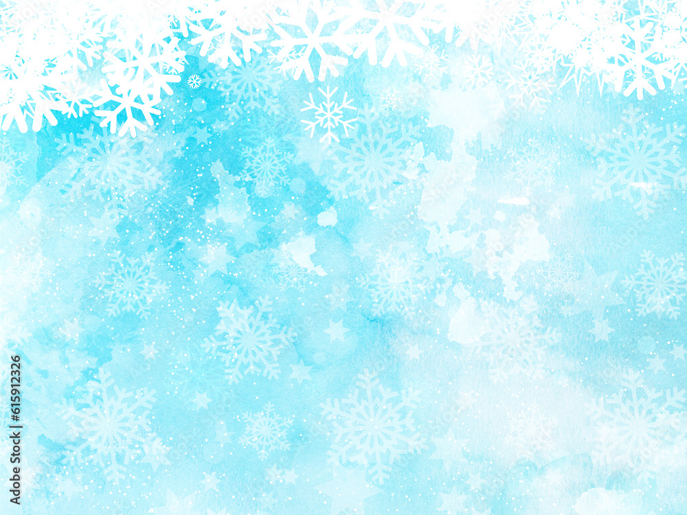 Christmas snowflakes and stars on a watercolour texture background