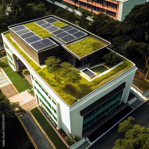 green rooftop for promoting sustainability in urban area. Generative AI illustration