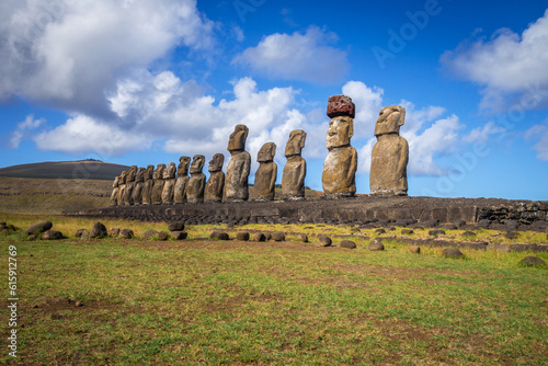 Moais statues, ahu Tongariki, easter island, Chile