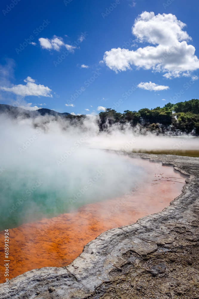 Champagne Pool hot lake in Waiotapu geothermal area, Rotorua, New Zealand Champagne Pool hot lake in Waiotapu geothermal area, Rotorua, New Zealand
