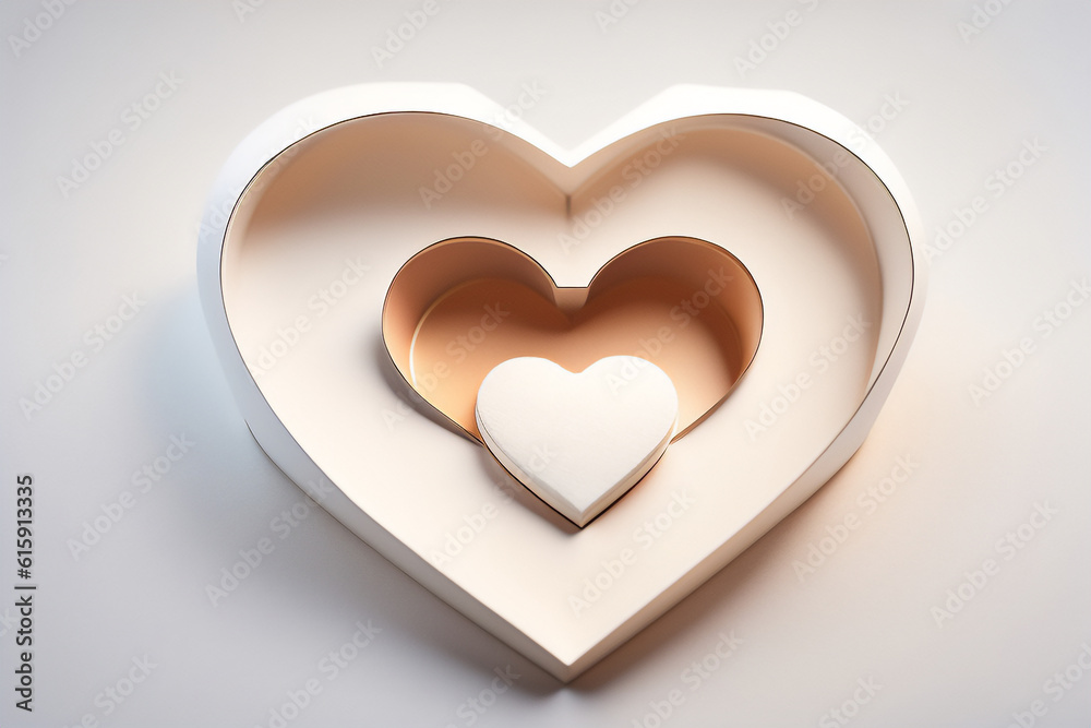 Obraz premium A beautiful heart-shaped cardboard box decorated with lace on a reflective surface. Generative AI_20.