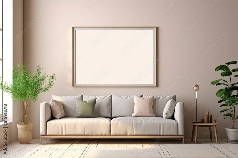 a cozy living room with a comfortable couch and a beautiful potted plant a cozy living room with a comfortable couch and a beautiful potted plant