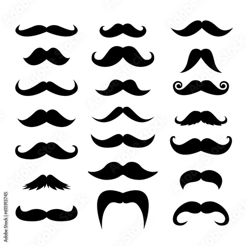Set of men mustaches for design, photo booth. Vector illustration.