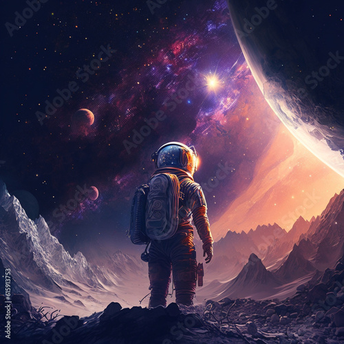 Spaceman on futuristic land...