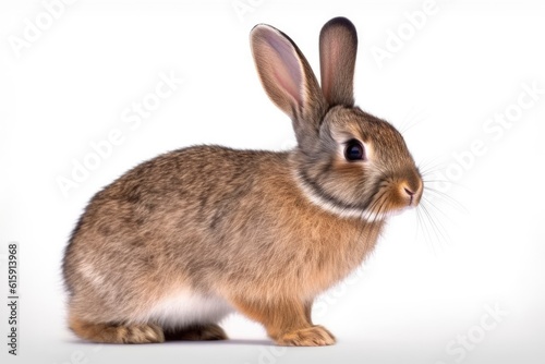 a cute brown rabbit sitting on a clean white floor, generated by AI technology