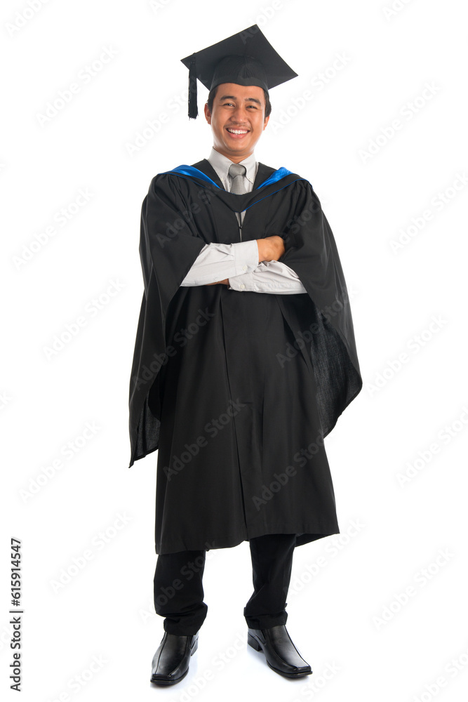 Full body happy arms crossed Asian male university student in ...