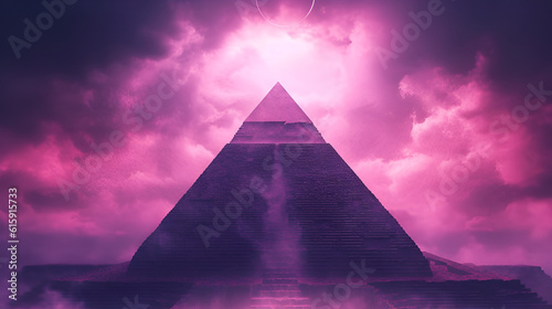 a purple neon dark aesthetic pyramid with a moon, ai generative