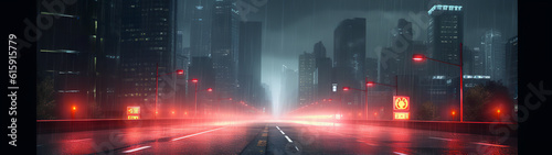 busy city at night banner landscape image neon ai gen