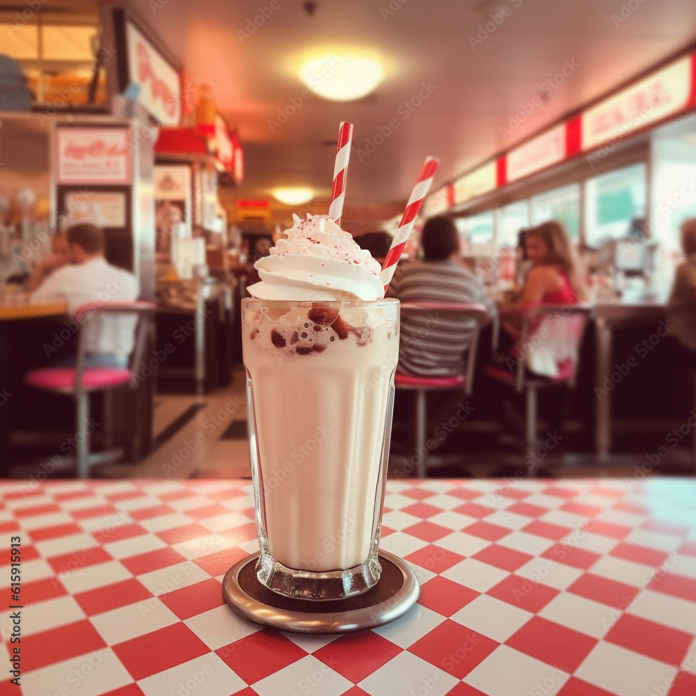 Cool and refreshing milkshake on restaurant table. Generative AI image. Cool and refreshing milkshake on restaurant table. Generative AI image.