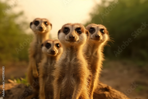 cute meerkat group animal zoo wildlife nature ai gen