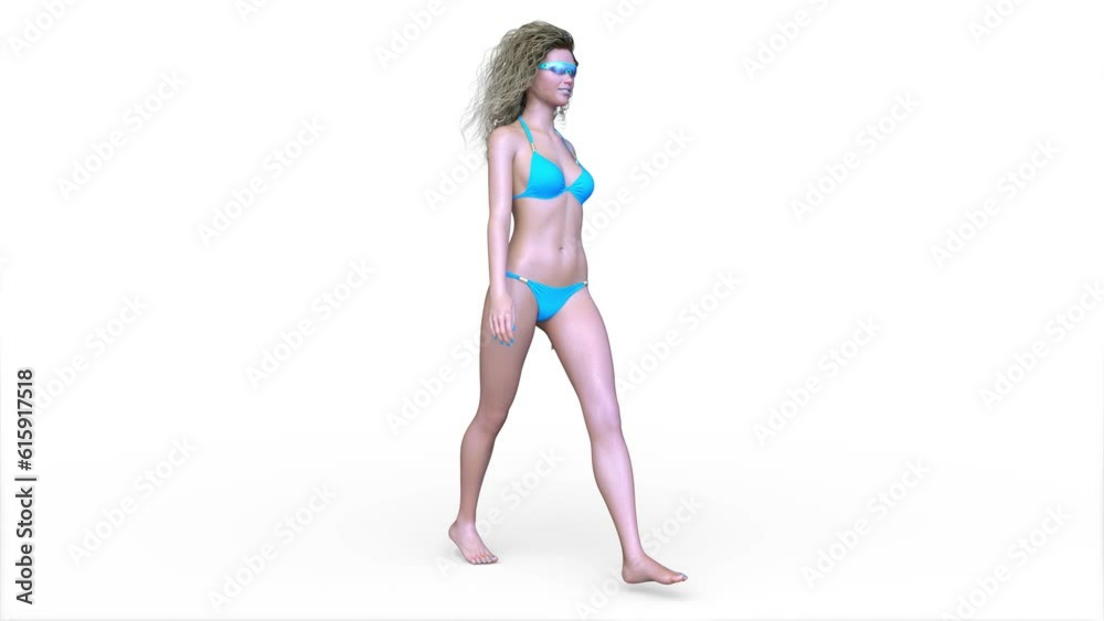 歩くビキニ姿の女性 歩くビキニ姿の女性