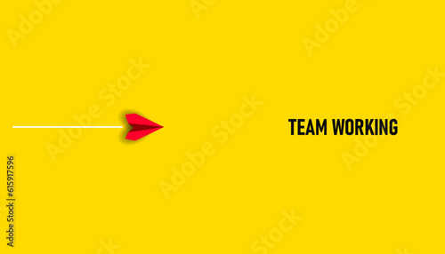 Red airplane flying to teamwork.Different thinking, Business leader, personality development idea concept