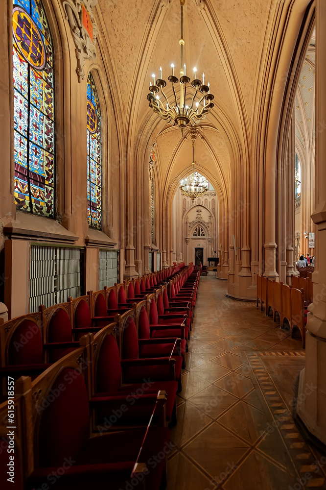 Fototapeta premium The interior of the St. Nicholas Roman Catholic Cathedral, House of Organ and Chamber Music in Kyiv, Ukraine before the accident