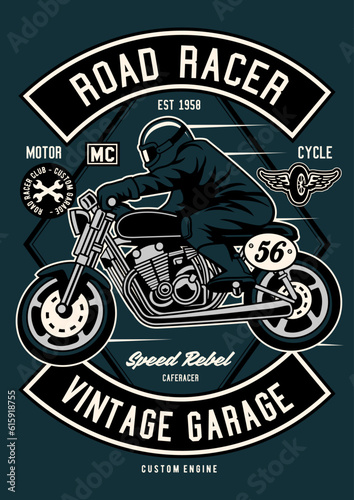 Road Racer Motorcycle Racing Tshirt Design Retro Vintage 